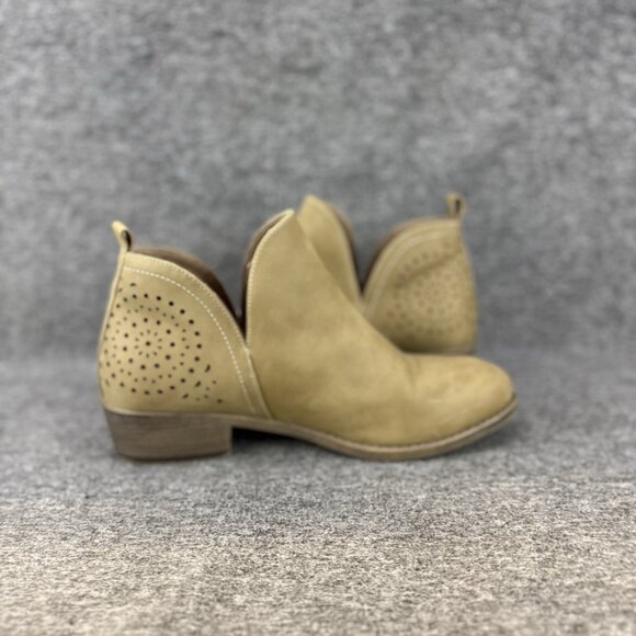 ✅Vepose New York Boots Womens 9.5 Beige Leather Perforated Pull On Ankle Booties - Picture 9 of 10